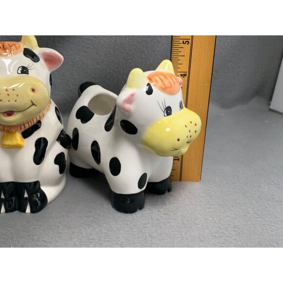 Vintage Houston Harvest Ceramic Cow Sugar Bowl & Creamer Set Black & White - Picture 11 of 16